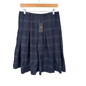 NEW Burberry Wool Skirt Navy Blue Plaid Size 42